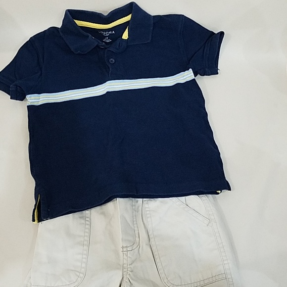 Blue Boys Polo shirt & Elastic waist Khakis 4T